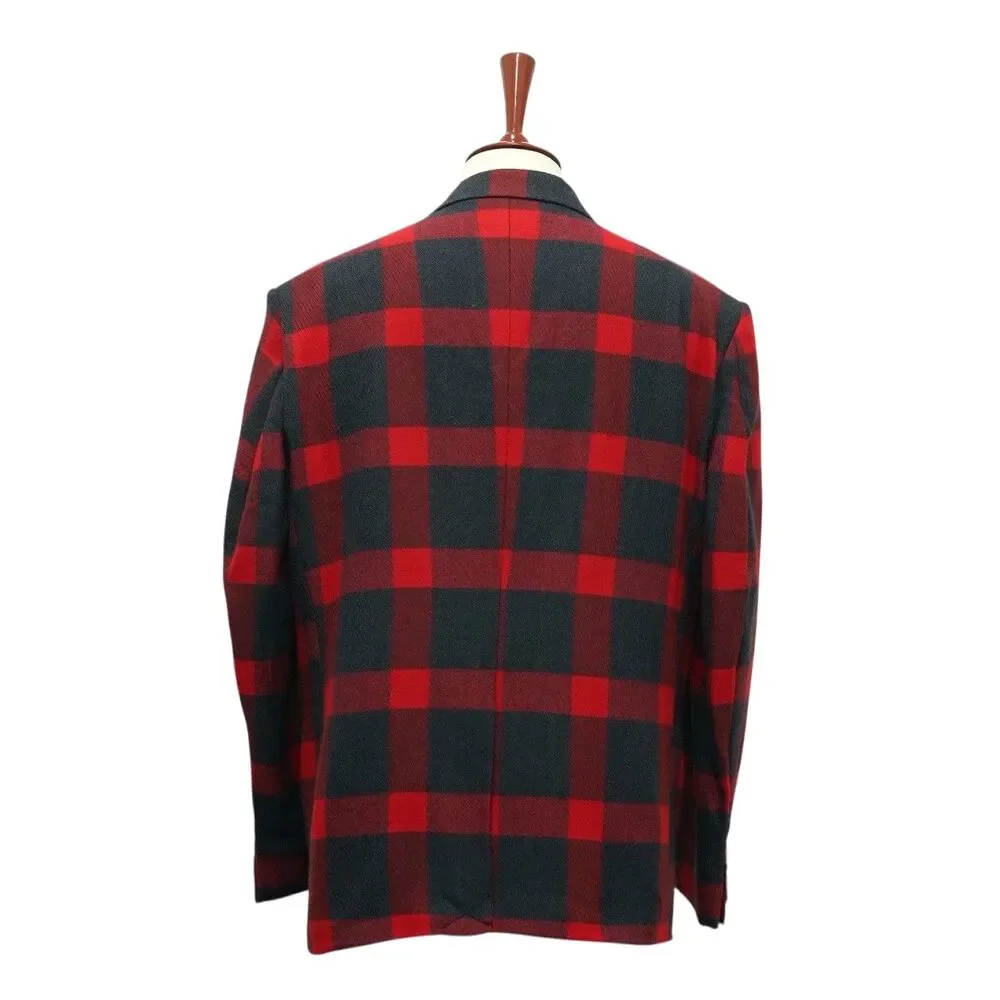 Mens 48R Red Black Buffalo Plaid Wool Blazer 2 Button Sport Coat Wedding Formal